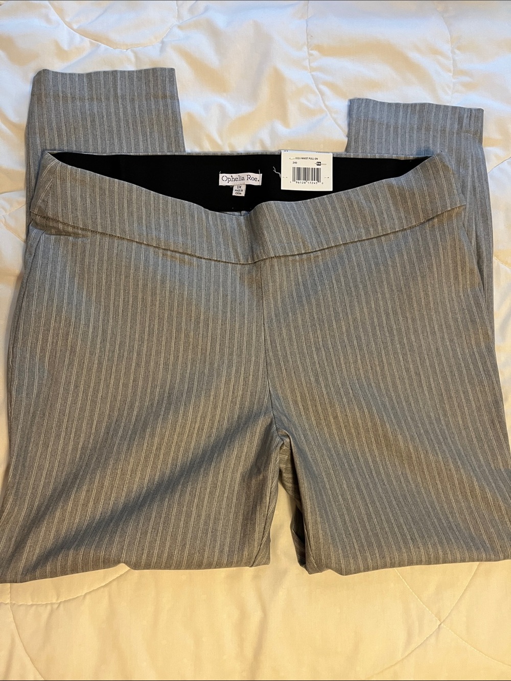 NWT Ophelia Roe Gray/white stripe pull-on pants 1x